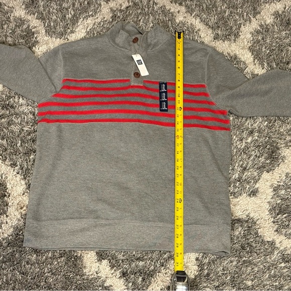 NEW Gap Sweater Mens XL  Mock Neck 1/4 Button Up Pullover Gray Red Stripes - Picture 6 of 6